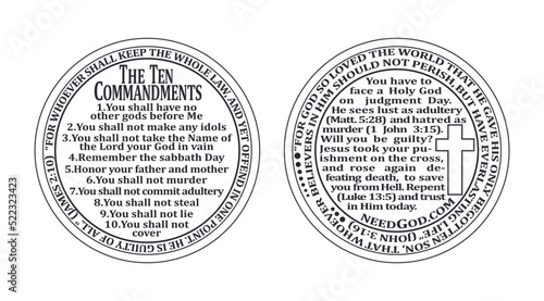 The two sides ten commandments coin vector illustration