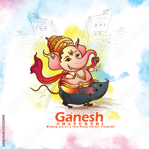 happy Ganesh Chaturthi traditional vector greetings,Design with ganpati Indian design color background.
