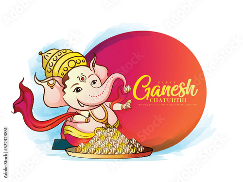 happy Ganesh Chaturthi traditional vector greetings,Design with ganpati Indian design color background.
