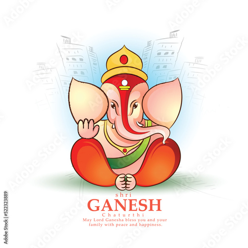 happy Ganesh Chaturthi traditional vector greetings,Design with ganpati Indian design color background.
