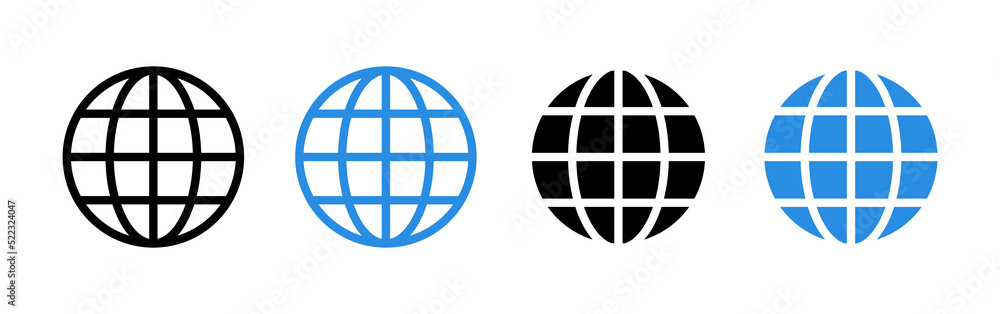 Globe icon. Black and blue icons isolated on a white background. Vector clipart. Globe icon. Black and blue icons isolated on a white background. Vector clipart.