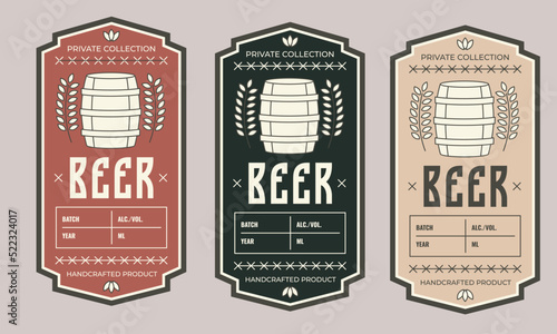 vector wine labels with vine leaves and calligraphic inscriptions in retro style, Three labels for a cider in the square frame with apple, plum and pear.