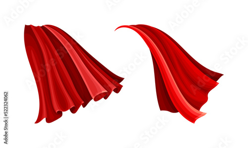 Red flying capes set. Silk carnival cloak, costume for superhero or vampire cartoon vector illustration