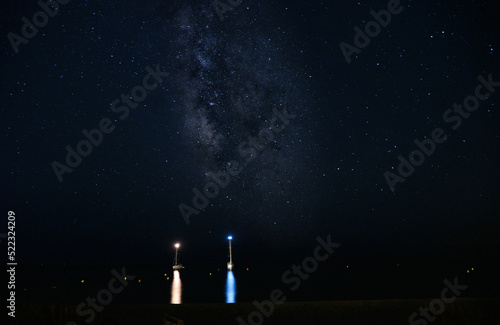 Menorca  Spain  Panoramic long exposure Night astrophotography. Milky Way over Son Bou beach  Menorca  Balearic Islands  Spain