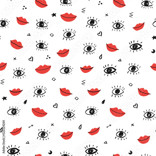 Eyes and lips vector seamless pattern