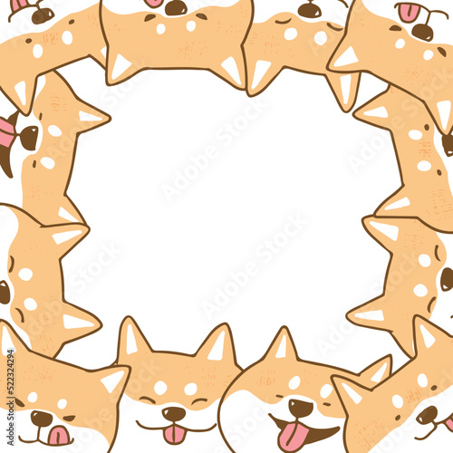 Vector Illustration of Cartoon Shiba Inu Dog Frame on White Background