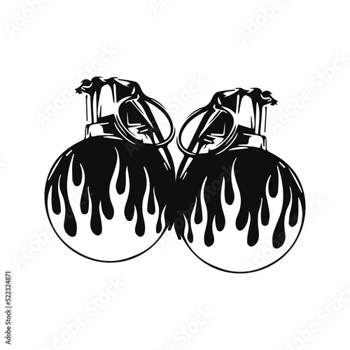 vector illustration of a grenade with fire