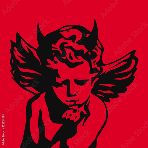 vector illustration of horned angel child