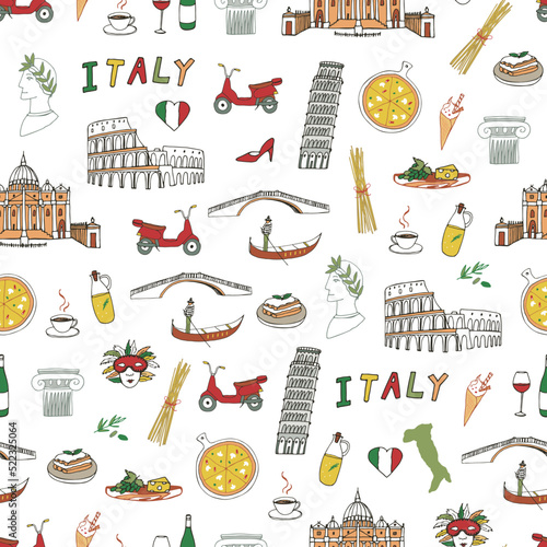 Travel Italy travel landmarks vector seamless pattern