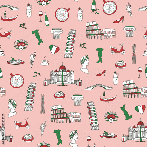Travel Italy travel landmarks vector seamless pattern