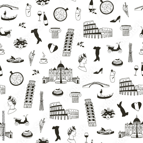 Travel Italy travel landmarks vector seamless pattern