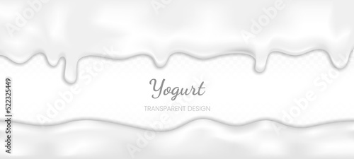 Realistic dripping milk drops, melted white liquid frozen yogurt, white paint splashes, glossy seamless cream frame with falling drops, melted texture background, 3d vector mockup border for backdrop