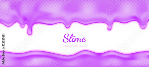 Neon violet drip oozing slime backdrop. Flowing green sticky liquid. Molten paint drips and flows. Vector illustration with toxic drop on horizontal border background for web site banner.