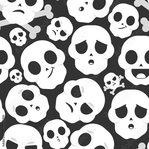 Skull emotions vector cartoon seamless pattern background for wallpaper, wrapping, packing, and backdrop.
