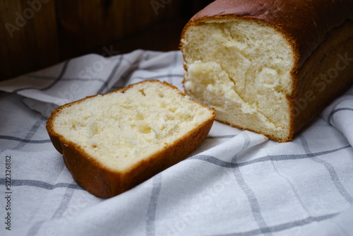 Freshly baked white Japanese milk bread with soft fluffy bun. Homemade pastries for sandwiches