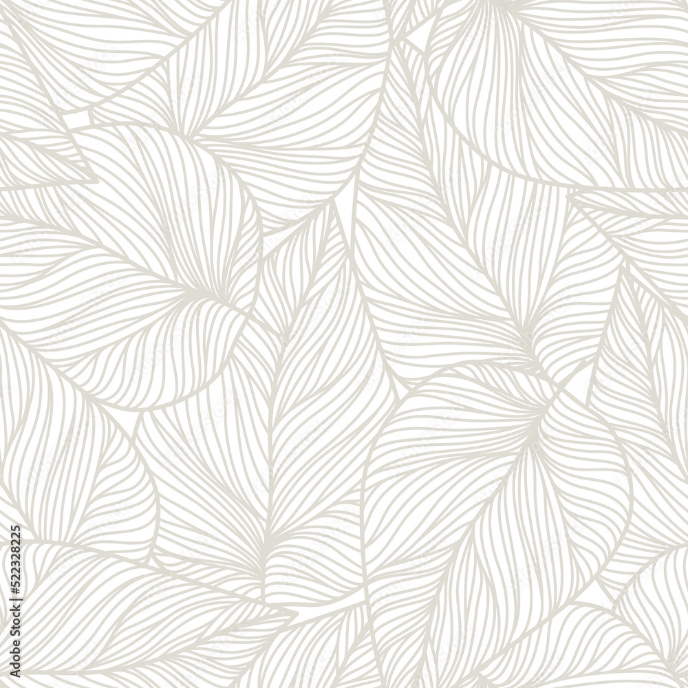 Abstract seamless pattern with leaves , Grey and white  summer floral background. Vector pattern on a modern style.