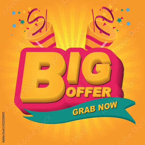 3d Big Offer Vector Illustration on yellow background For sale offers