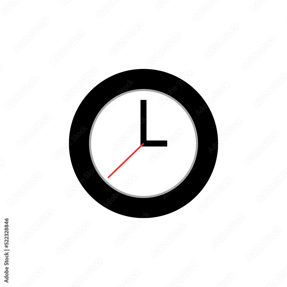 simple vector clock icon in black outline. clock face dial with minute, hour and second hands. time and deadline symbol illustration simple vector clock icon in black outline. clock face dial with minute, hour and second hands. time and deadline symbol illustration