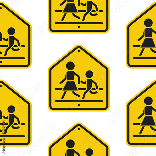 School crossing sign vector cartoon seamless pattern background for wallpaper, wrapping, packing, and backdrop.
