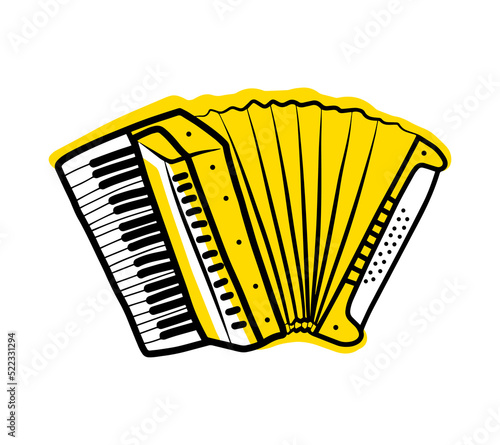 Accordion outline musical instrument, vector isolated silhouette, simple hand drawn doodle icon.
