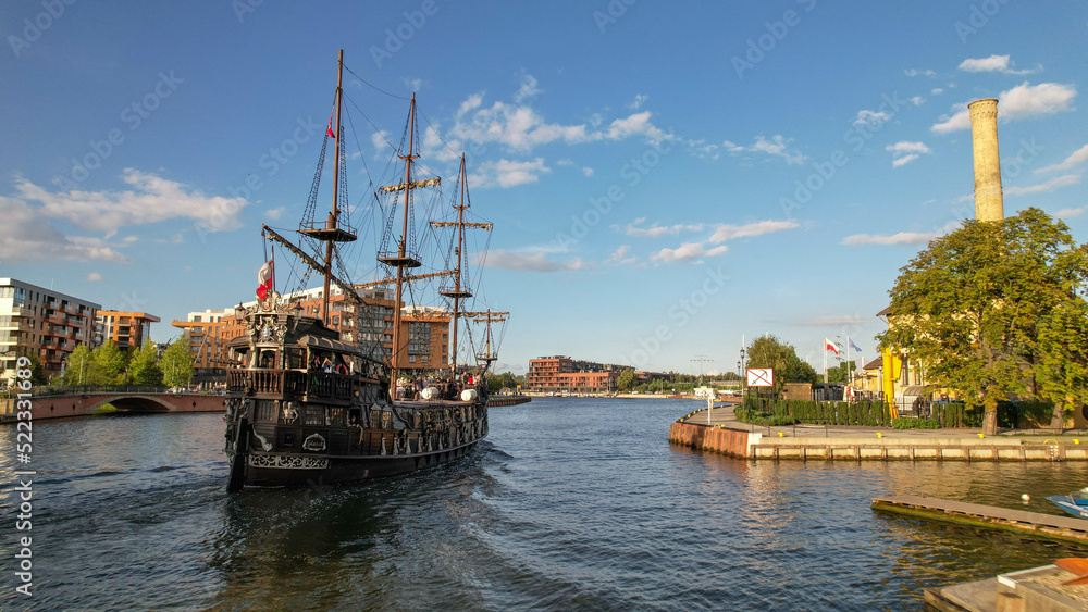 The old ship of Gdansk. The water channel of the city. The old ship of Gdansk. The water channel of the city.