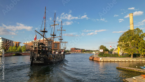 The old ship of Gdansk. The water channel of the city.