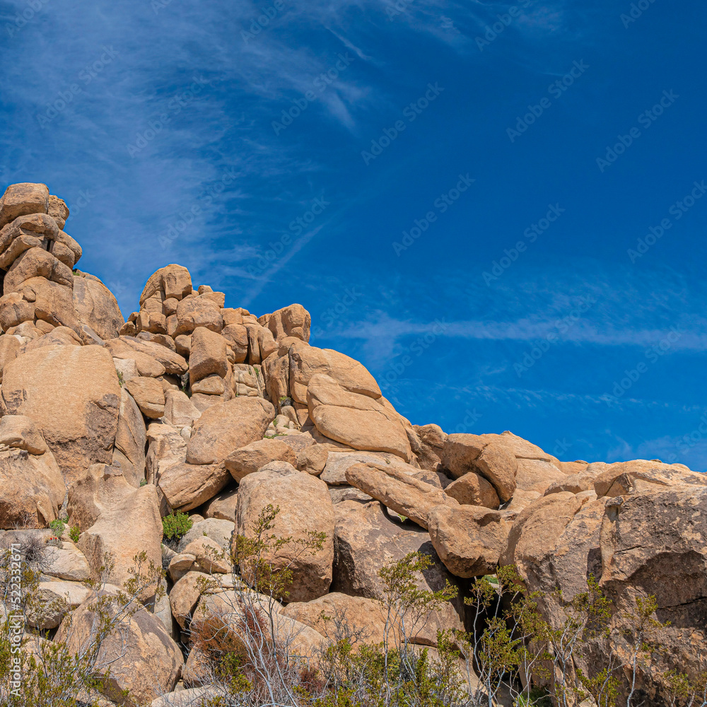 Square Low angle view of a rocky mountain against the clear blue sky in a national park in California