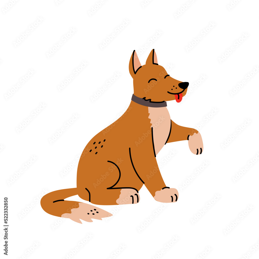 Cute dog gives a paw and sticking out tongue. Trendy vector illustration, scandinavian style. Cartoon dog or puppy character design with vintage color. Funny pet animal isolated on white background. Cute dog gives a paw and sticking out tongue. Trendy vector illustration, scandinavian style. Cartoon dog or puppy character design with vintage color. Funny pet animal isolated on white background.