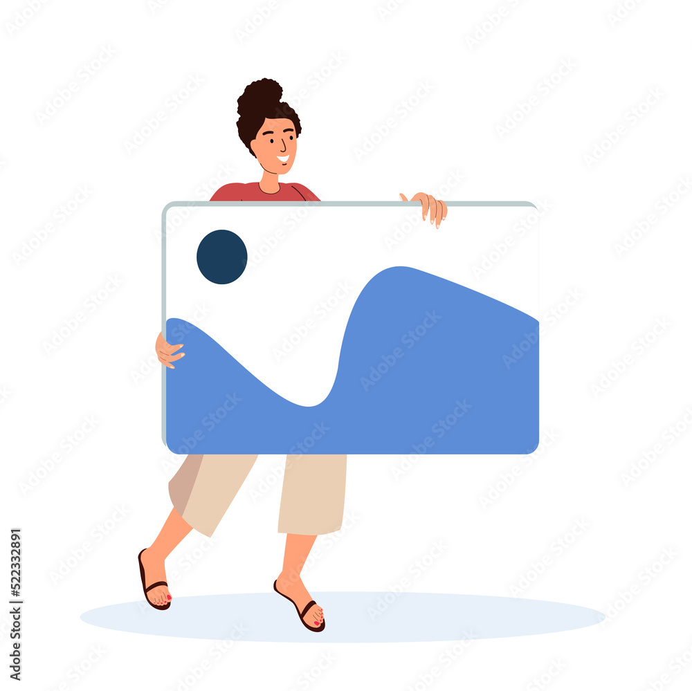 Web Designer Woman holding screen creative application, UI UX design of