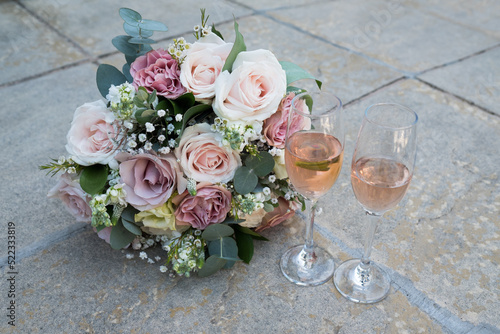 Wedding Bouquet & Pink Champagne
