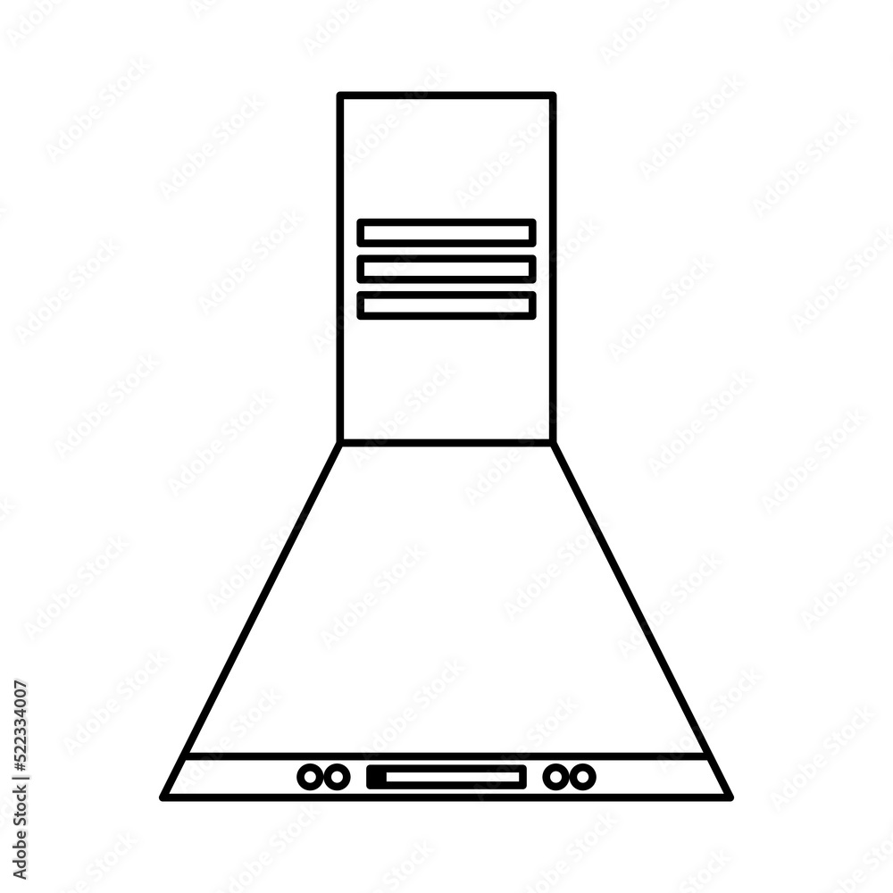 Kitchen hood appliance outline vector illustration design interior. Home equipment line thin for oven cooker isolated white backround.