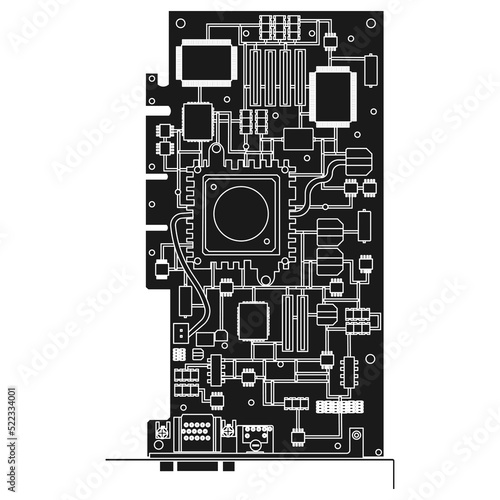 Cpu chip technology vector digital electronic solid black. Computer processor illustration board icon and communication tech hardware. Microchip motherboard engineering datum and symbol pc core