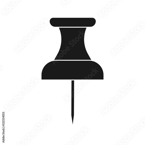 Thumbtack vector icon illsutration office pin solid black. Paper tack sign and push clip message tool isolated white