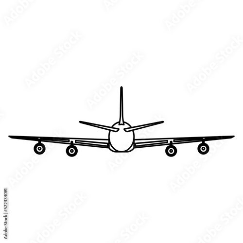 Airplane travel vector icon illustration transportation outline. Aircraft symbol and fly plane transport isolated white line thin