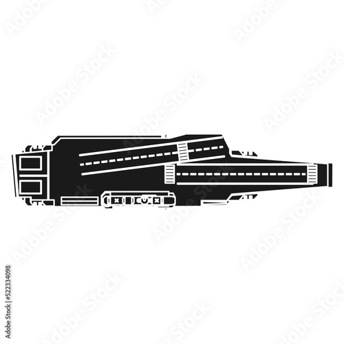 Aircraft carrier military ship vector icon illustration solid black. Navy warship with weapon and plane. Battleship war transportation fighter isolated white