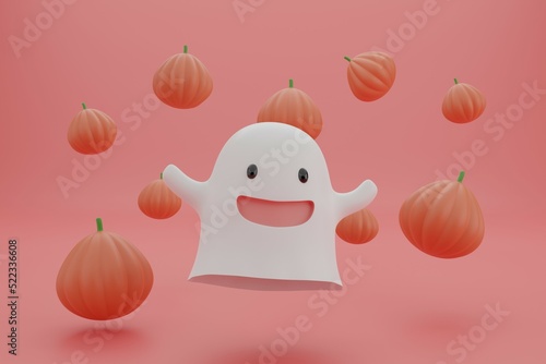 happy halloween cute ghost and pumpkin jack o lanturn element for halloween holiday 3d render illustration  photo