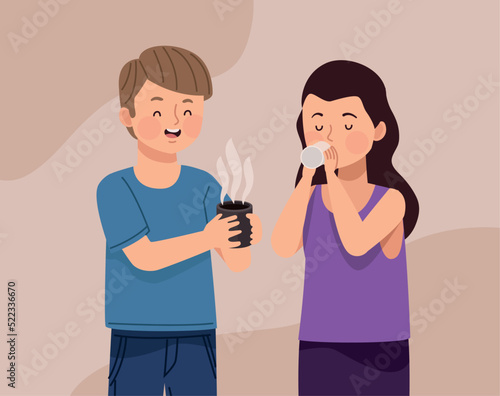friends couple drinking coffee
