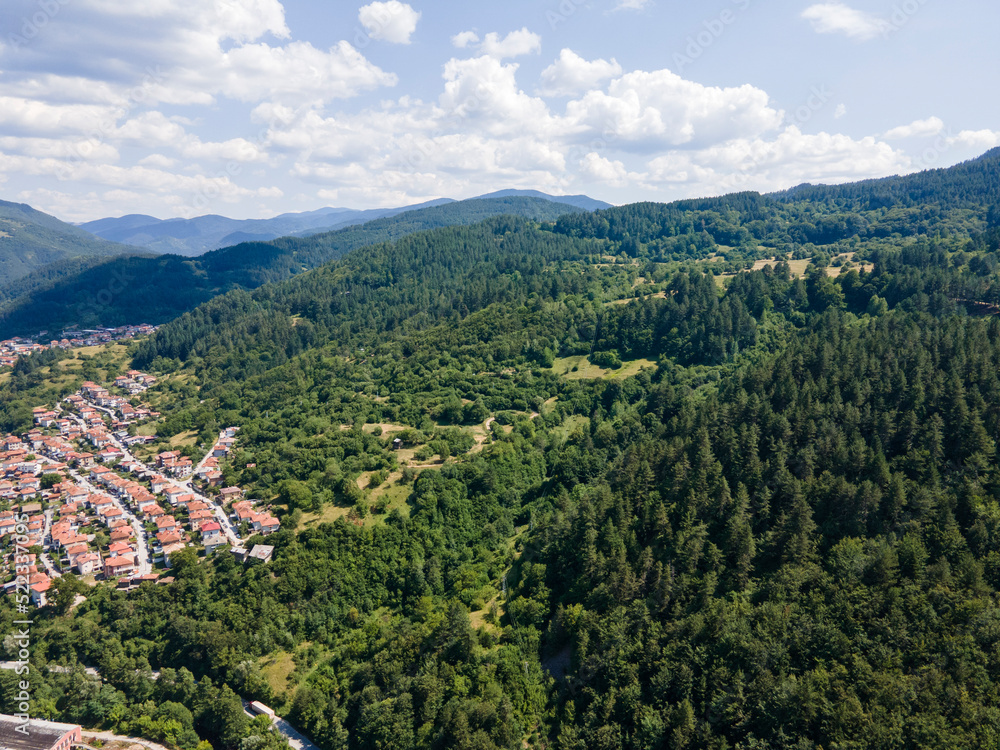 Aerial view of famous spa resort town of Devin, Bulgaria