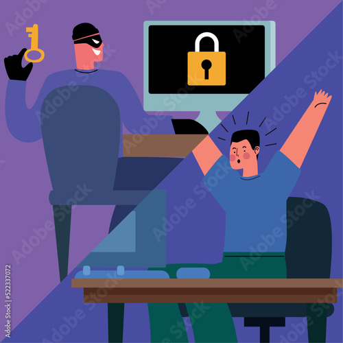 man and hacker cyber fraud