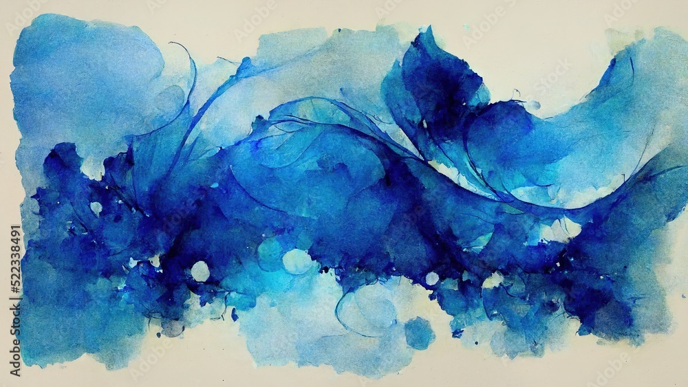 Cyan Blue Watercolor Abstract Background With Paper Texture