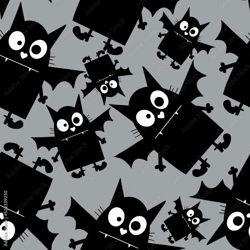 Cartoon Halloween seamless bats vampire with wings pattern for kids accessories and festive wrapping and fabrics Cartoon Halloween seamless bats vampire with wings pattern for kids accessories and festive wrapping and fabrics