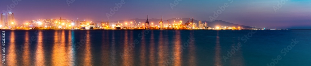 Panoramic shot of Izmir port with sea in foreground