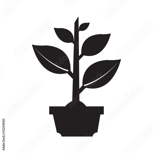 Flowerpot leave tree plant icon | Black Vector illustration |