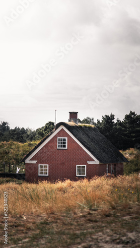 Fototapeta Naklejka Na Ścianę i Meble -  Red Danish house in Fanø island countryside 