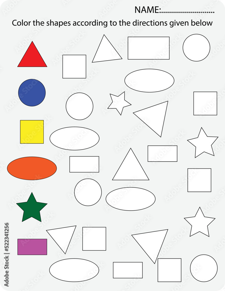 All About Shapes Trace and color the geometric shapes, worksheet for ...