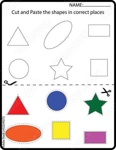 All About Shapes Trace and color the geometric shapes, worksheet for kids, Fine Motor Skills Activity.