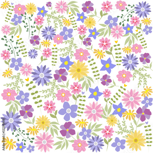 Fondo floral con flores de varios colores en tonos pastel.