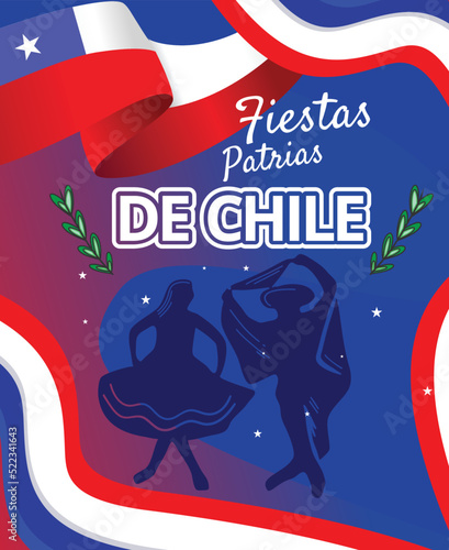 poster template illustration of dancing silhouette people dancing for the happy patrias independence event in Chile.jpg photo