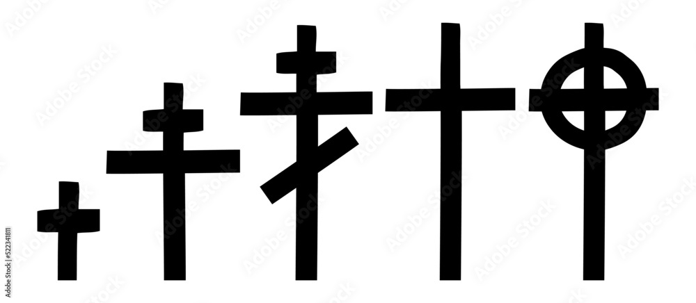 Set Christian cross vector symbol flat and contour style
