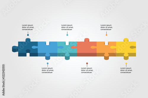 Jigsaw template for infographic for presentation for 6 element